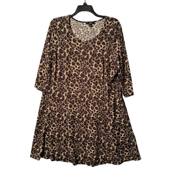 Ellos 1X (22–24) Leopard Print A-Line Knit Dress – Soft Stretch with ¾ Sleeves - Picture 3 of 7